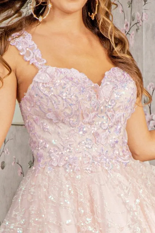3D Butterfly Applique Glitter Sequin Cocktail Dres
