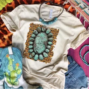 9136   Jessie Turquoise & Leopard Graphic T-shirt