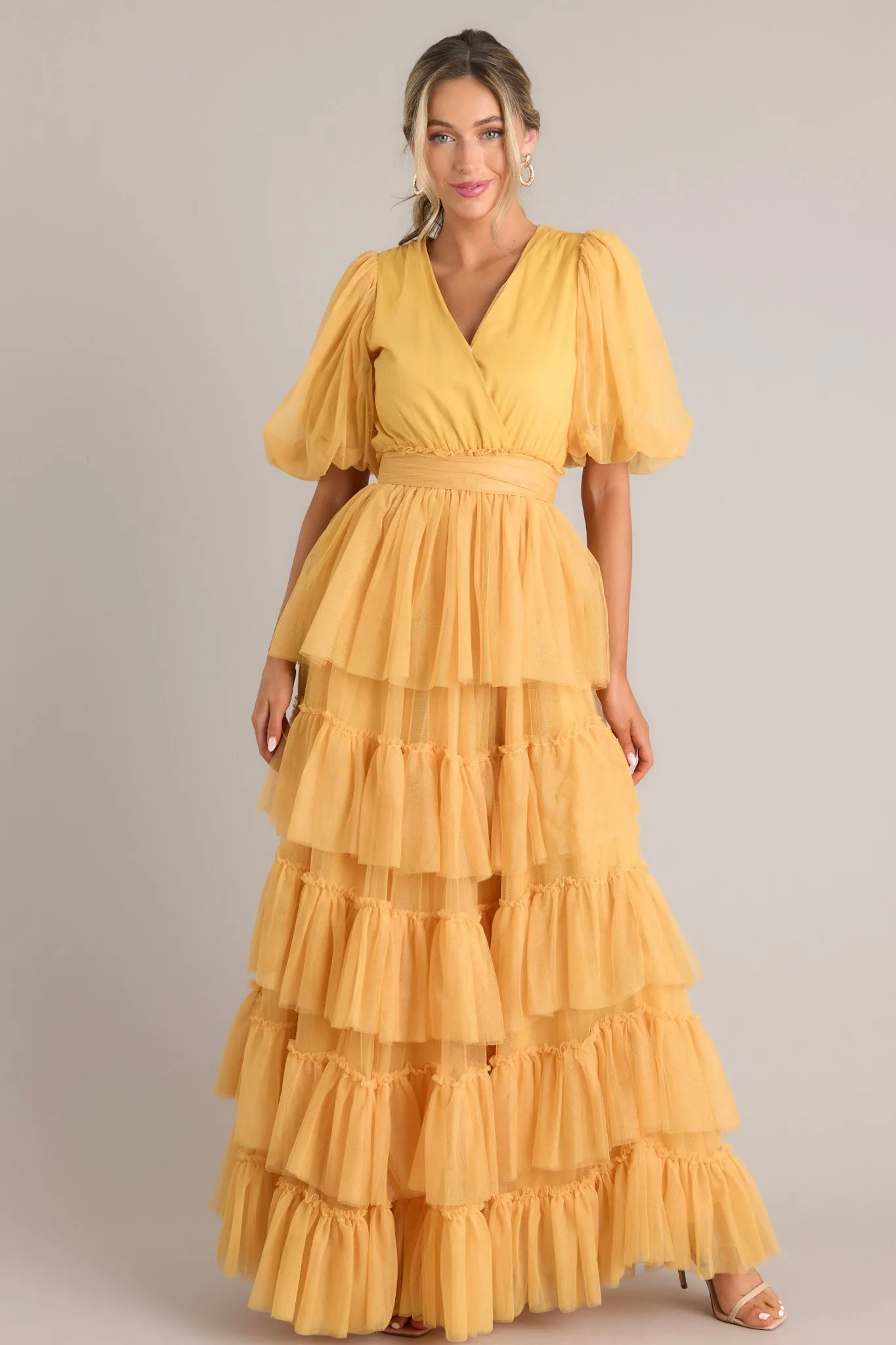 A Beautiful Feeling Yellow Tiered Tulle Maxi Dress