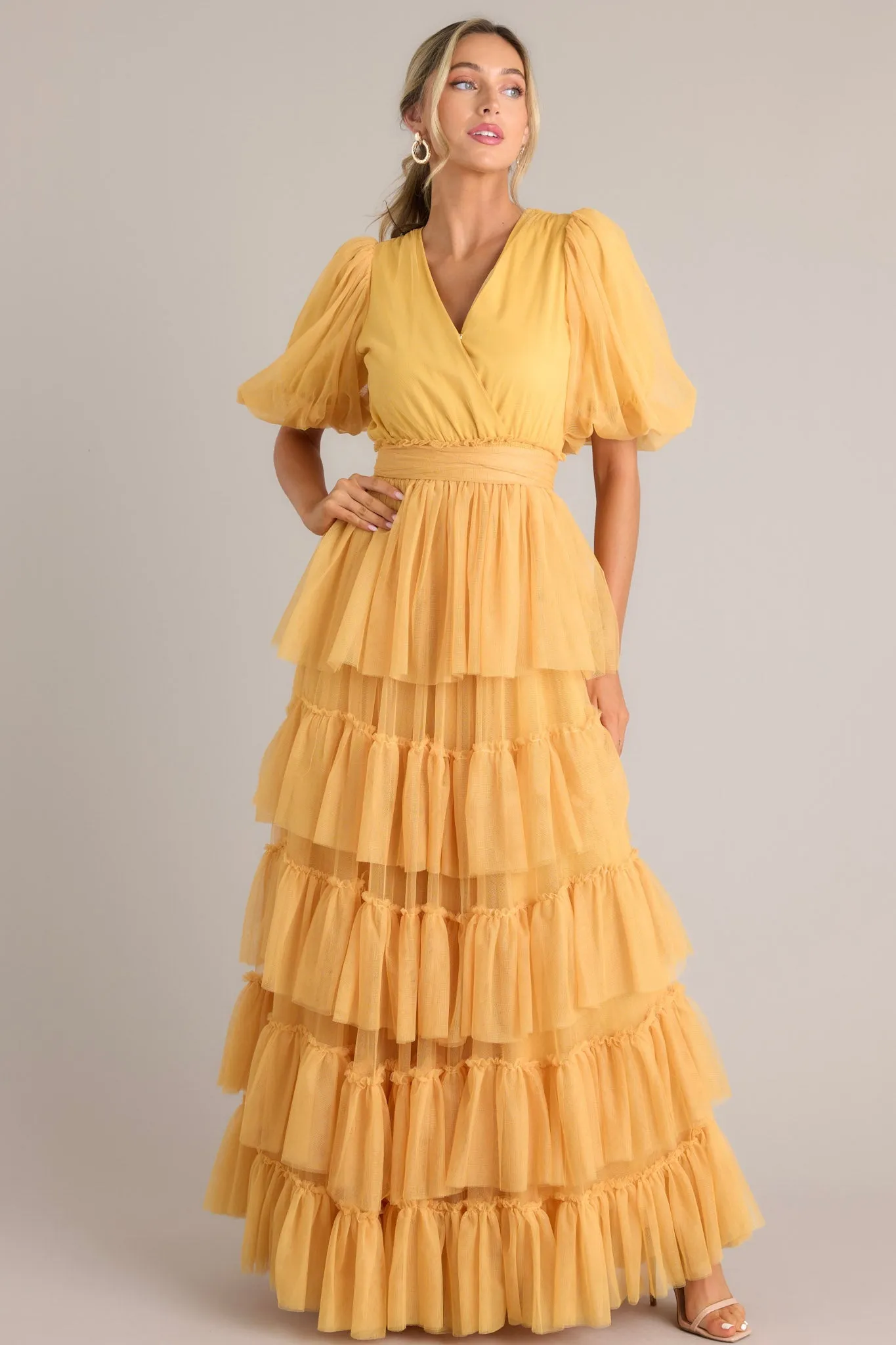 A Beautiful Feeling Yellow Tiered Tulle Maxi Dress