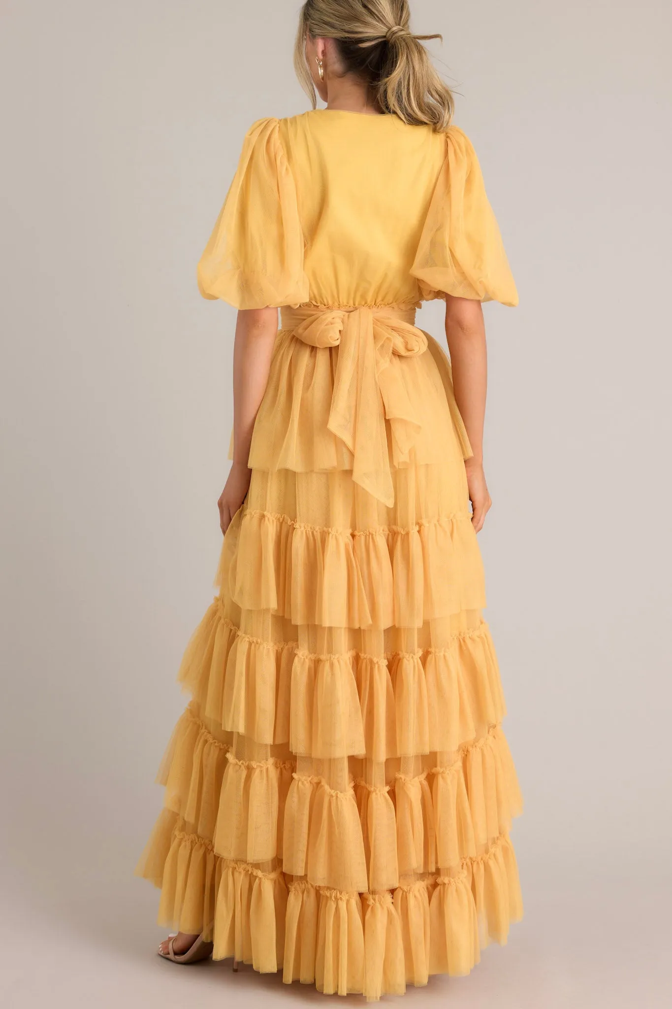 A Beautiful Feeling Yellow Tiered Tulle Maxi Dress
