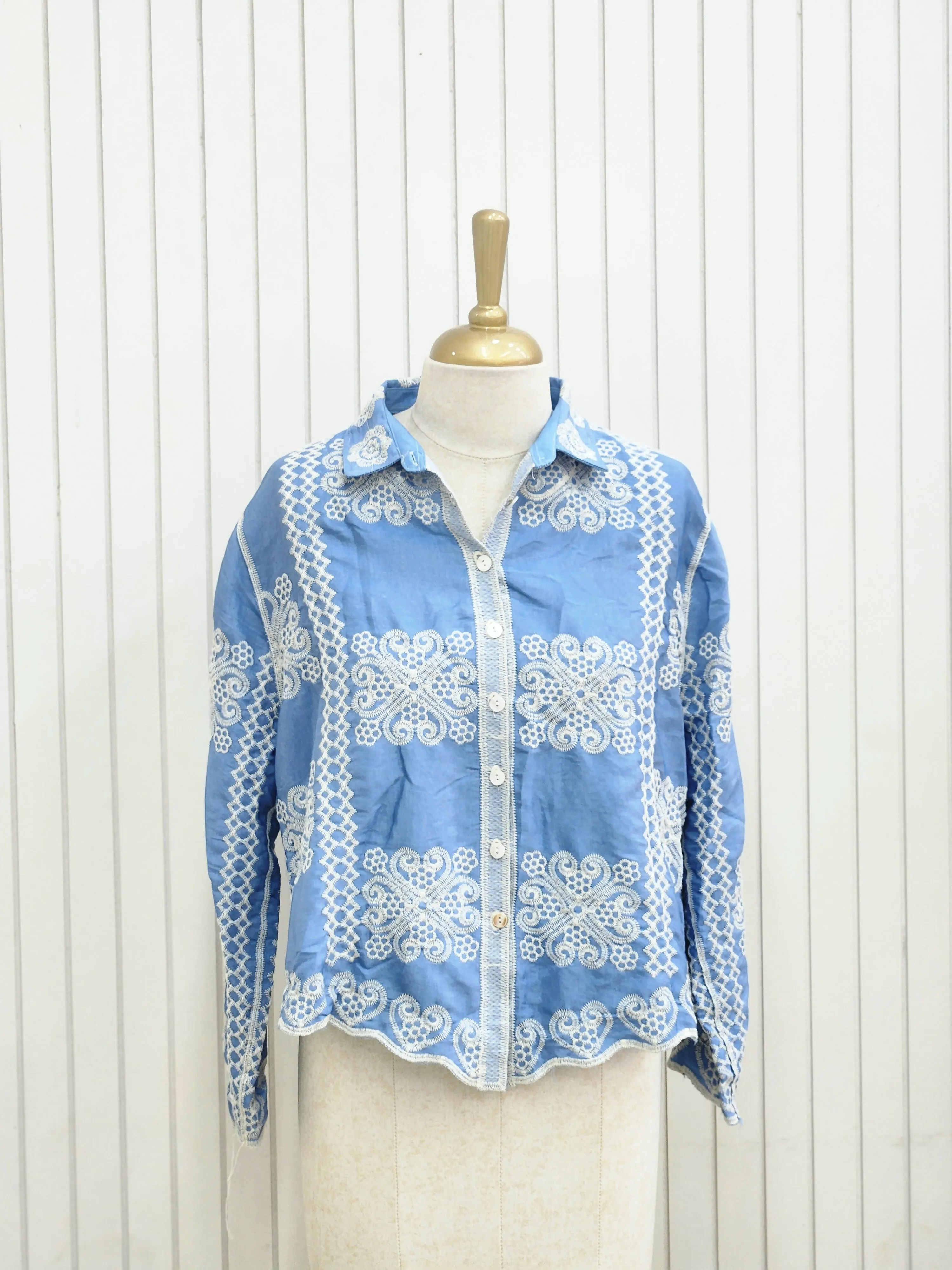 A Light blue thread work short top