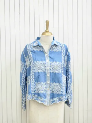 A Light blue thread work short top