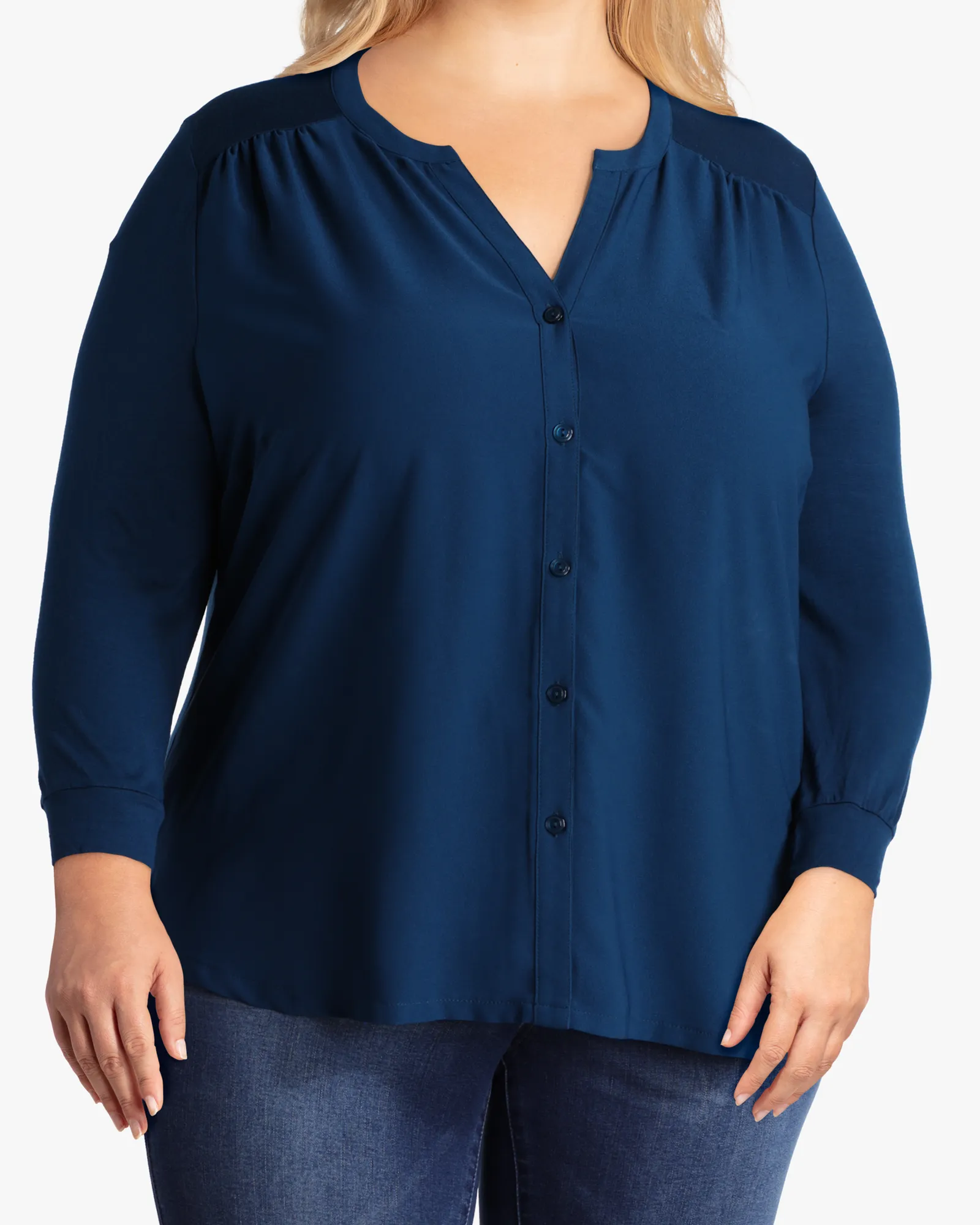 Alma Three-Quarter Sleeve Knit Blouse | Teal