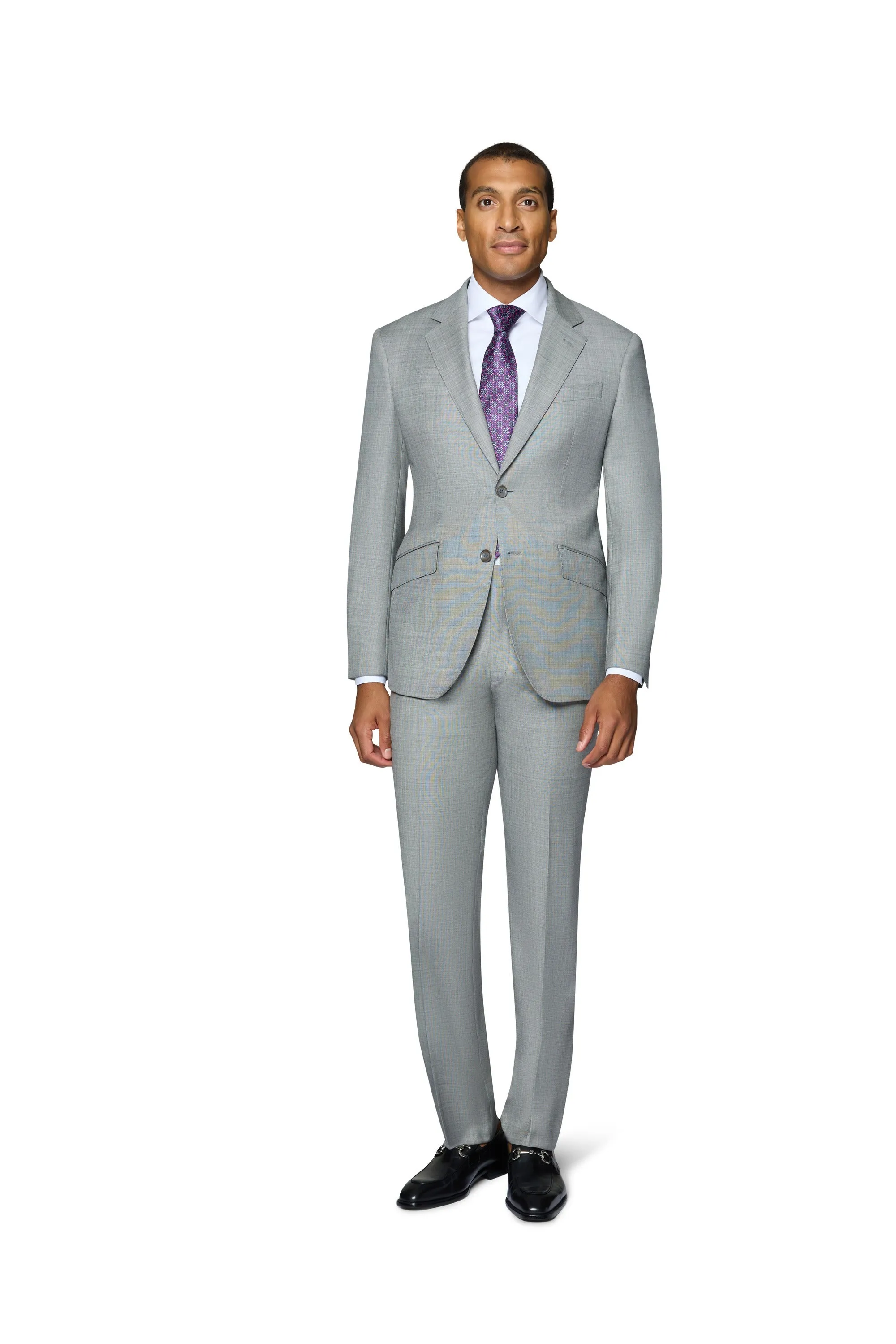 Bergamo Elegant 10015-210 Sharkskin Wool Suit - Grey