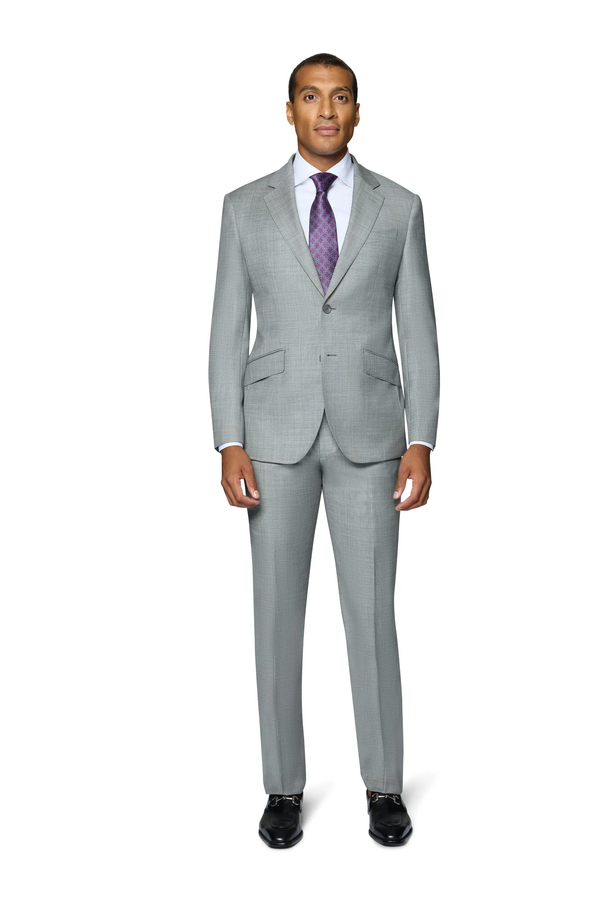 Bergamo Elegant 10015-210 Sharkskin Wool Suit - Grey