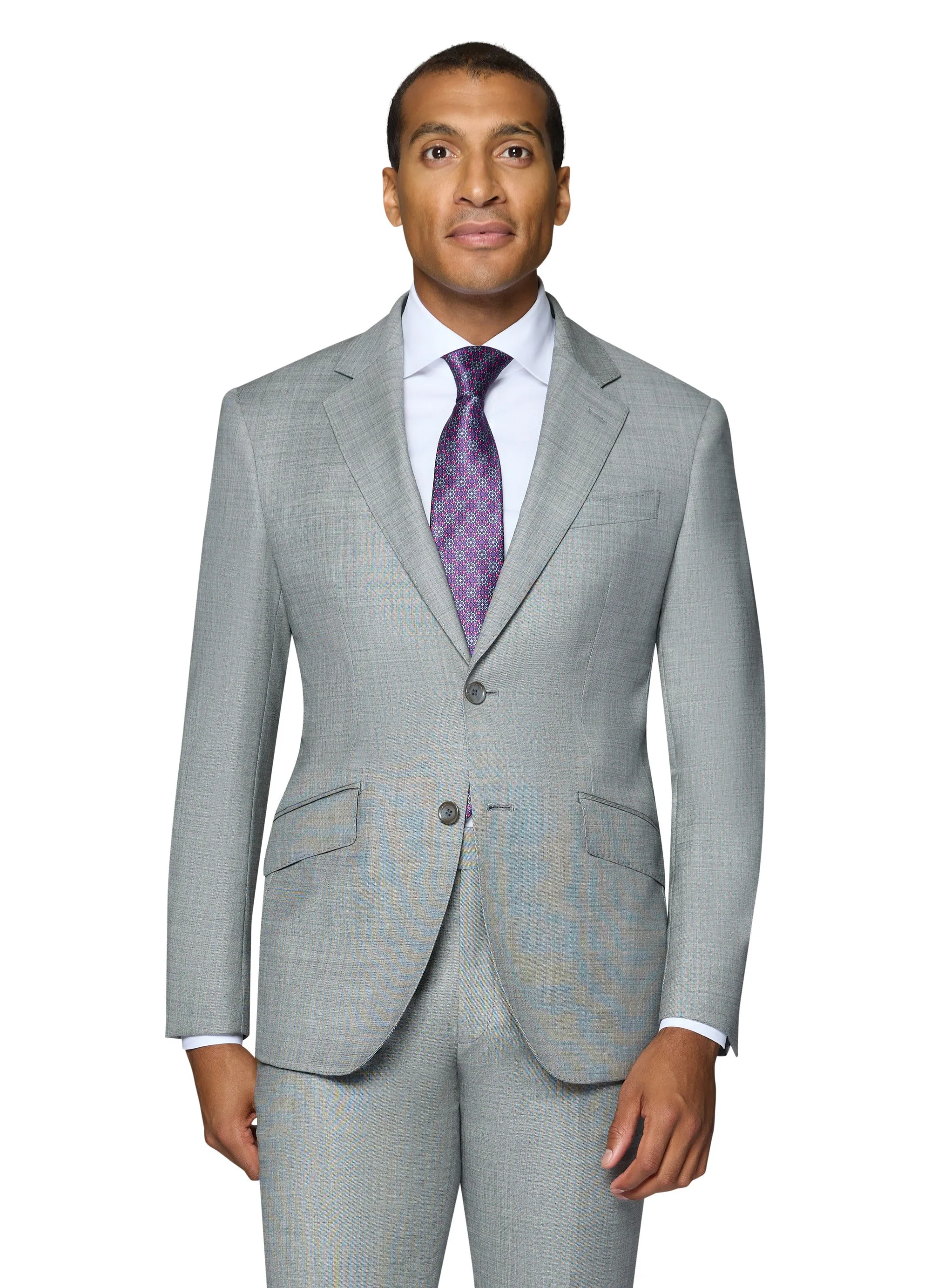 Bergamo Elegant 10015-210 Sharkskin Wool Suit - Grey