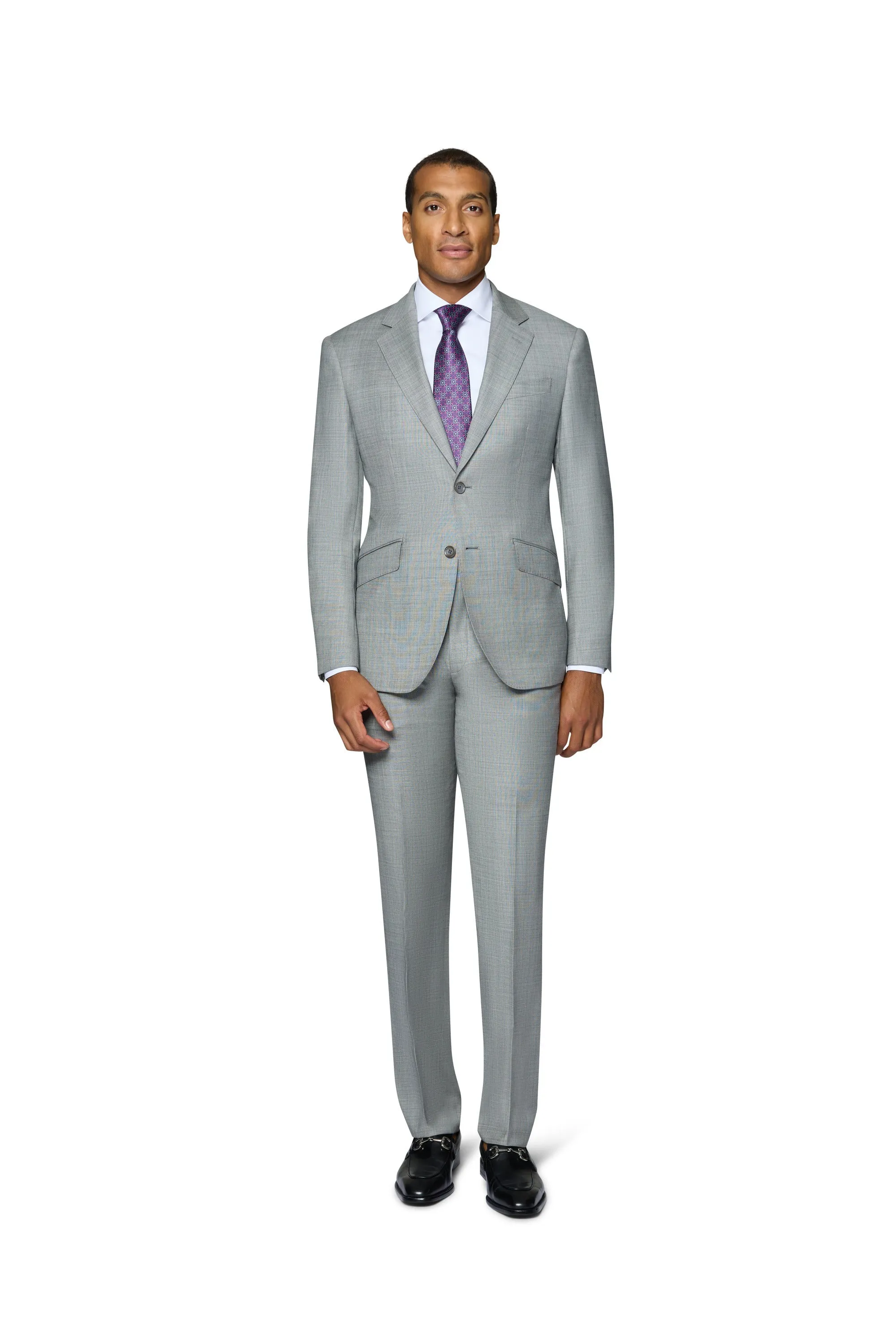 Bergamo Elegant 10015-210 Sharkskin Wool Suit - Grey