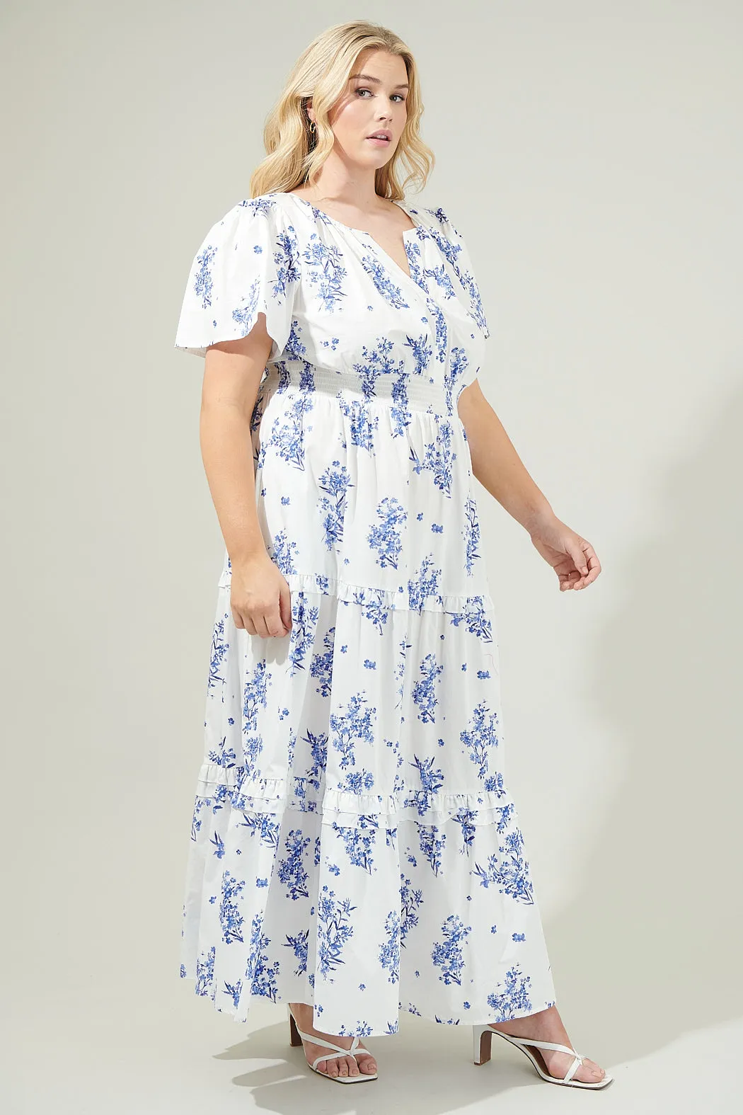 Bestia Floral Palmer Poplin Tiered Maxi Dress Curve