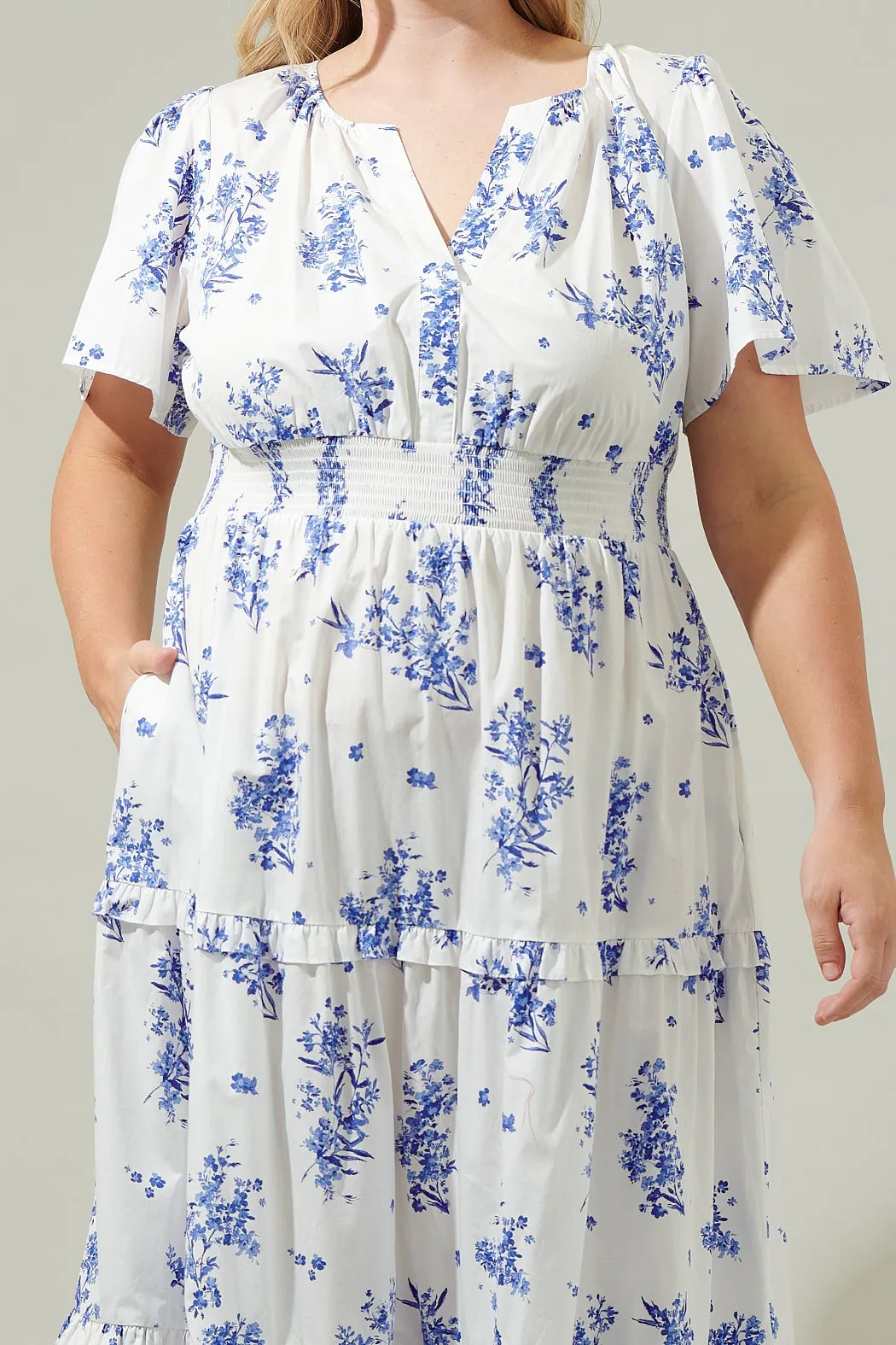 Bestia Floral Palmer Poplin Tiered Maxi Dress Curve