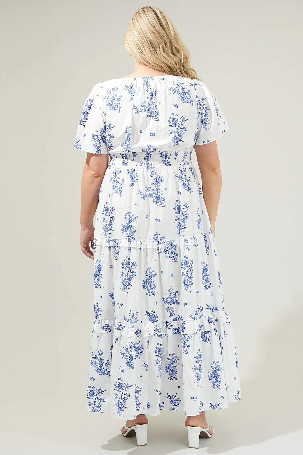 Bestia Floral Palmer Poplin Tiered Maxi Dress Curve