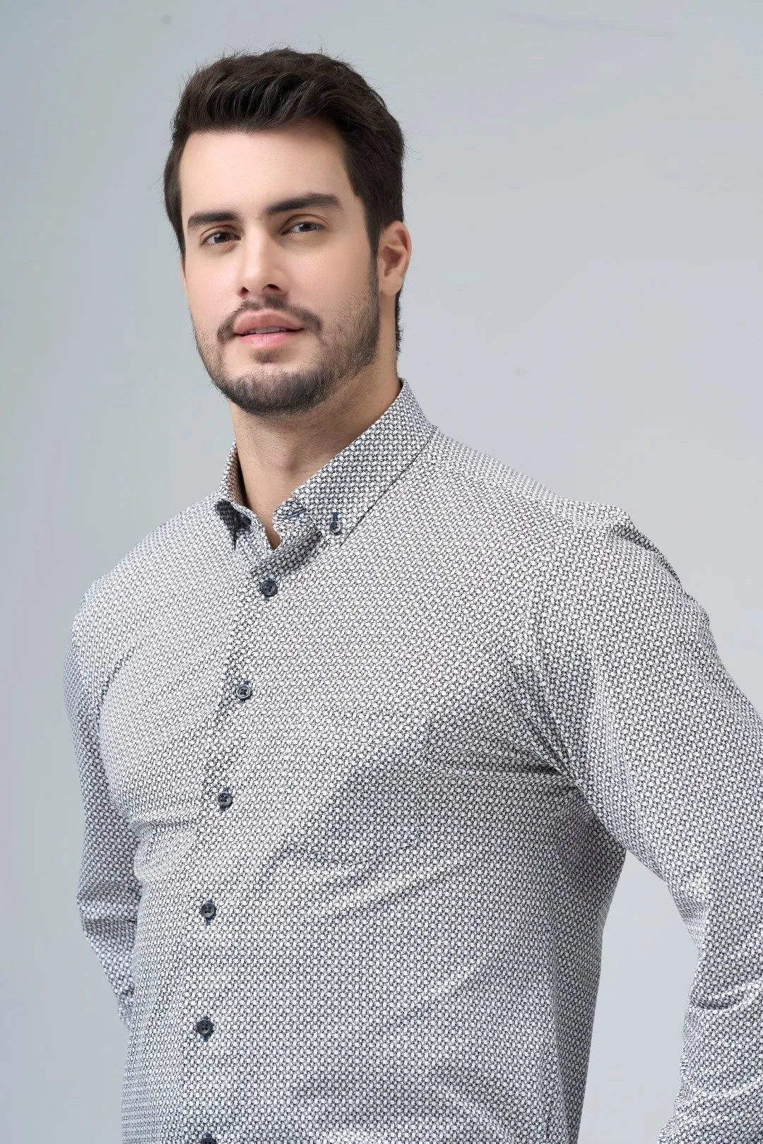 Black and White Printed Knit Shirt