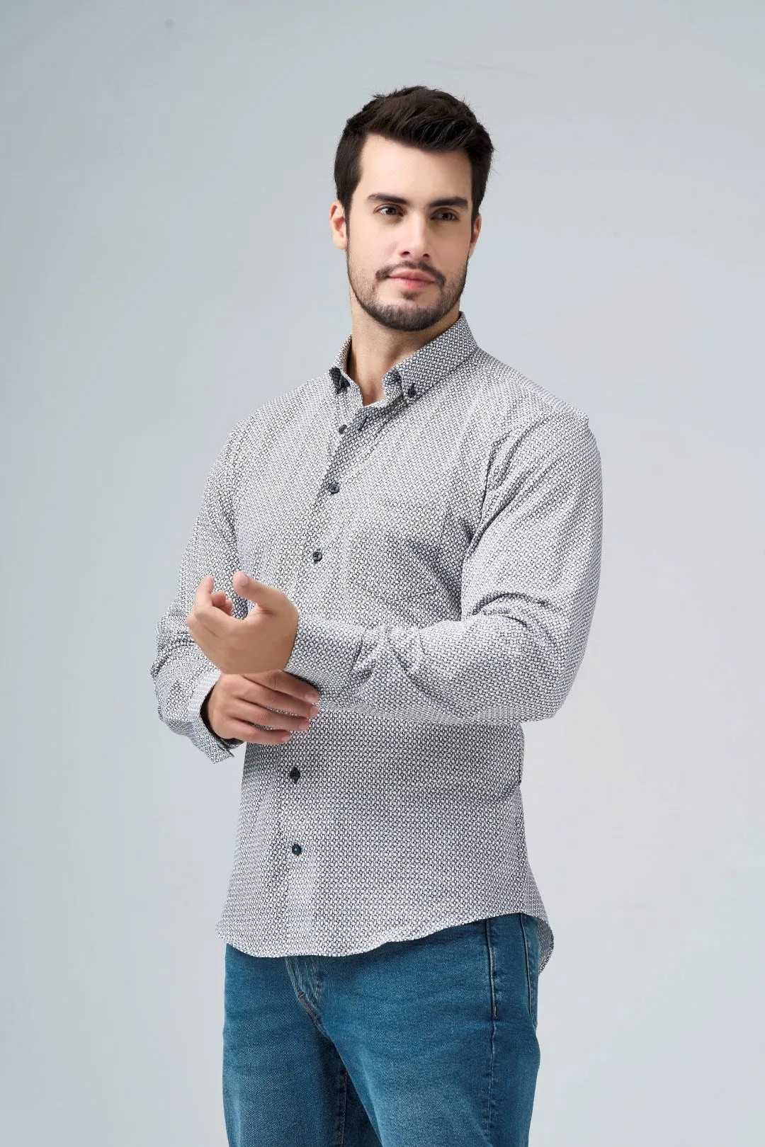 Black and White Printed Knit Shirt