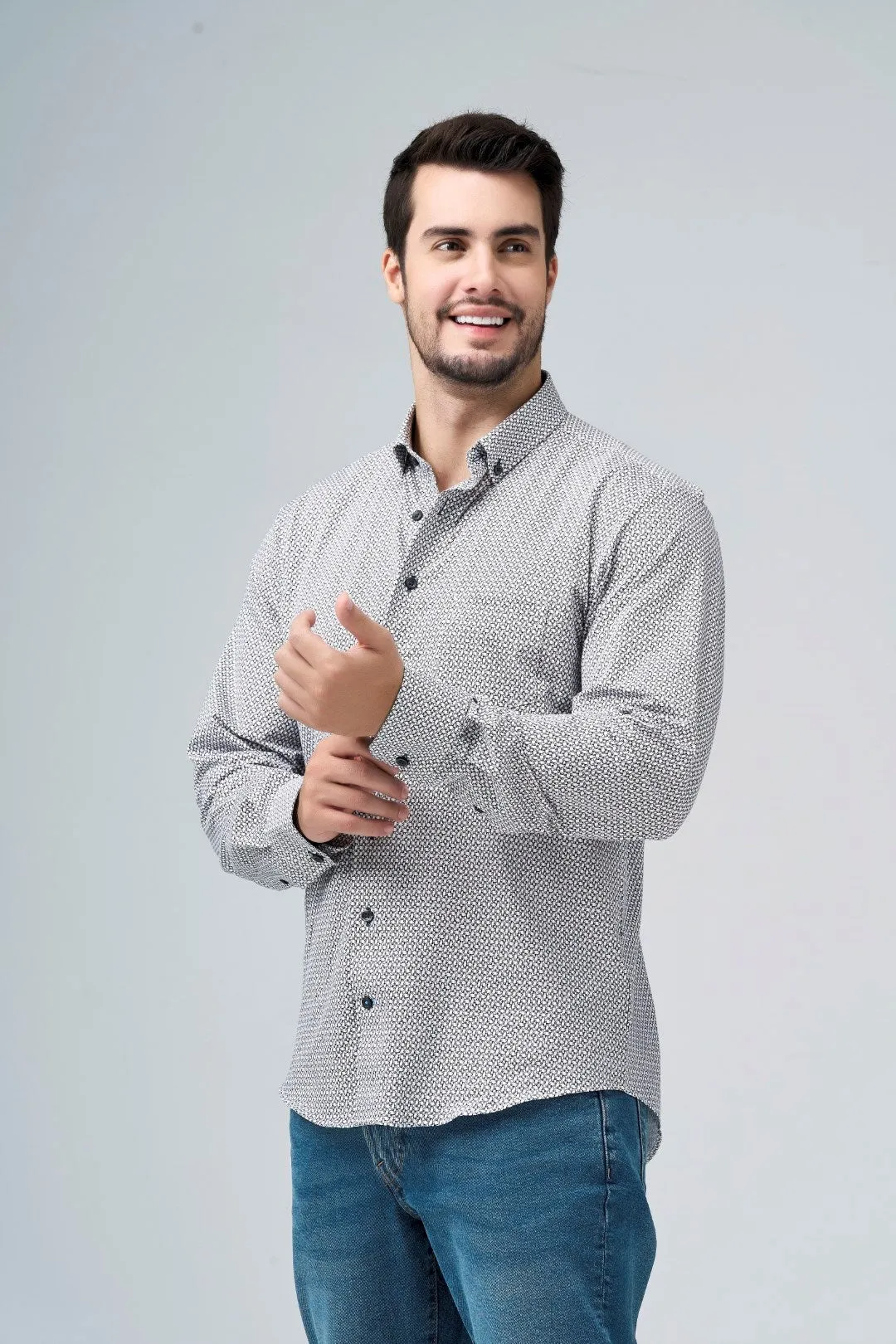 Black and White Printed Knit Shirt