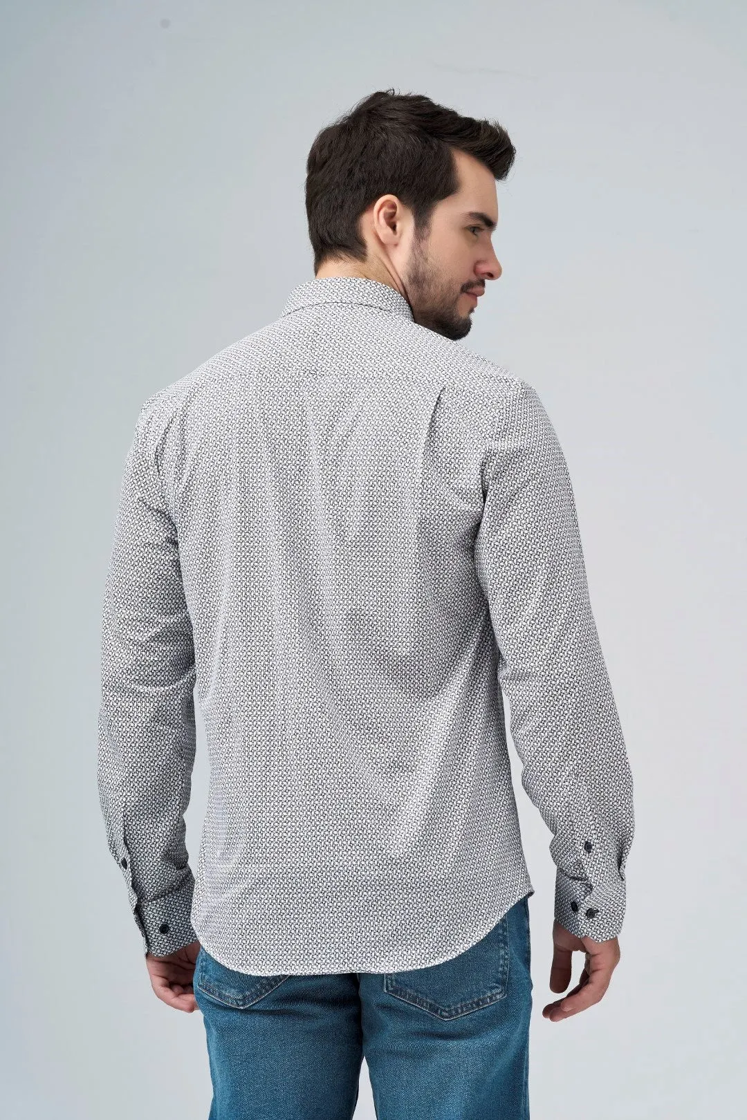 Black and White Printed Knit Shirt