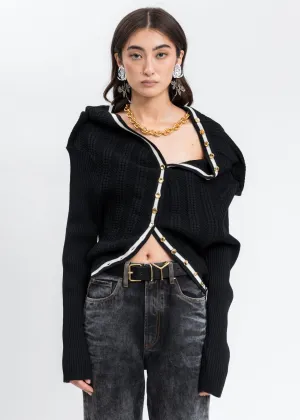 Black CLASSIC RUFFLE NECKLACE CARDIGAN