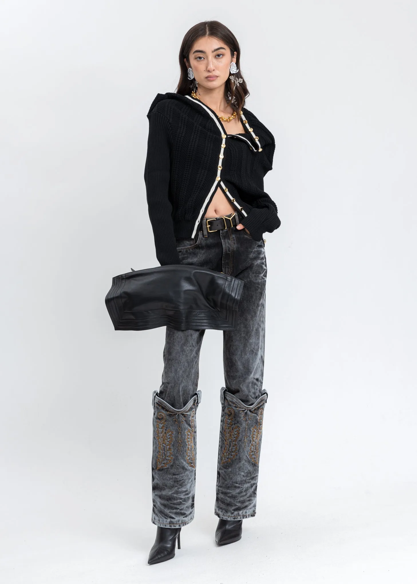 Black CLASSIC RUFFLE NECKLACE CARDIGAN