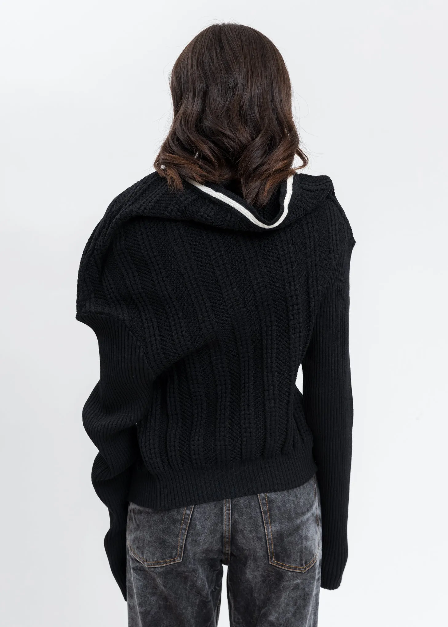 Black CLASSIC RUFFLE NECKLACE CARDIGAN