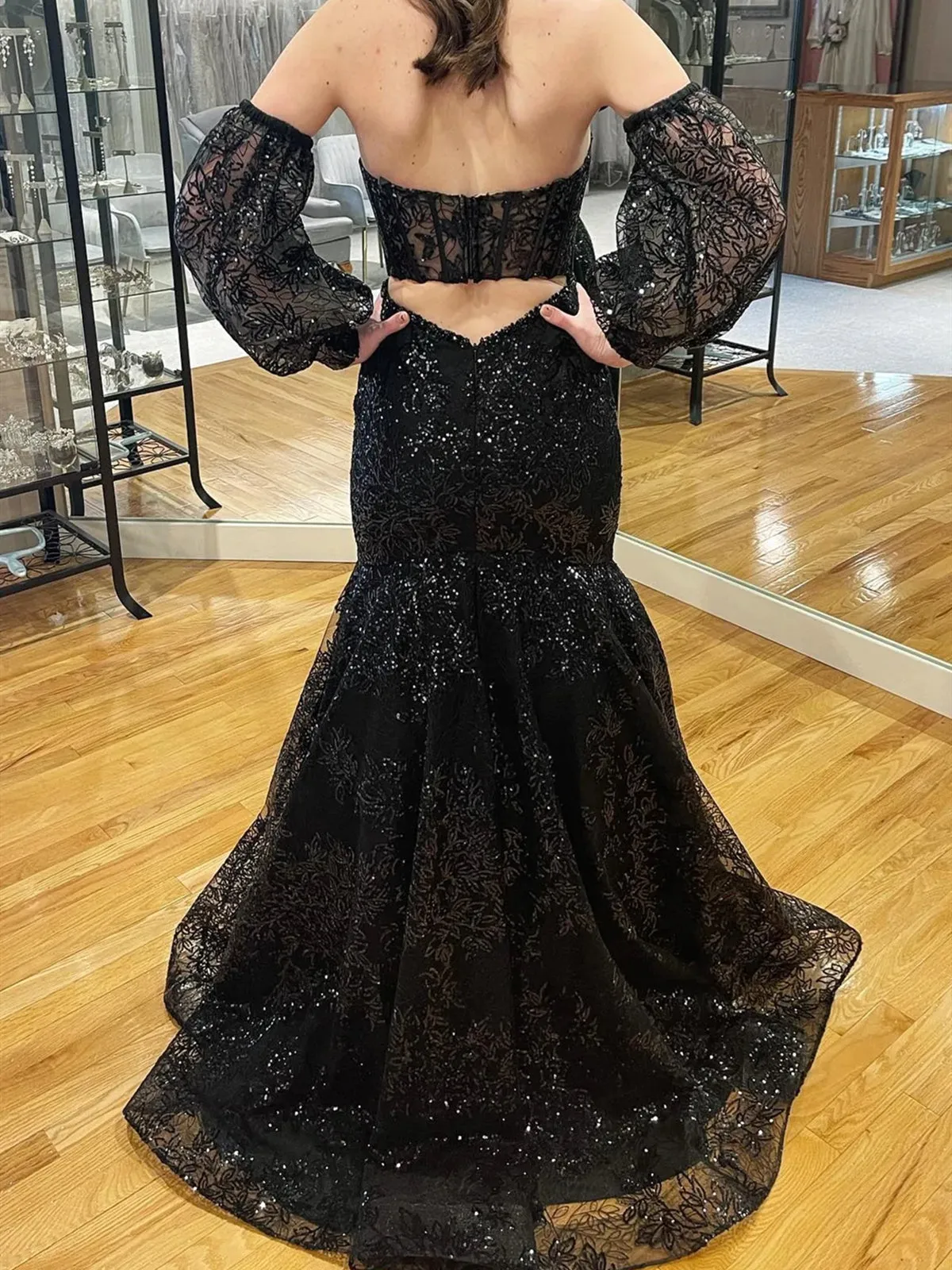 Black Light Blue Lace Mermaid Prom Dresses, Black Light Blue Lace Mermaid Formal Evening Dresses