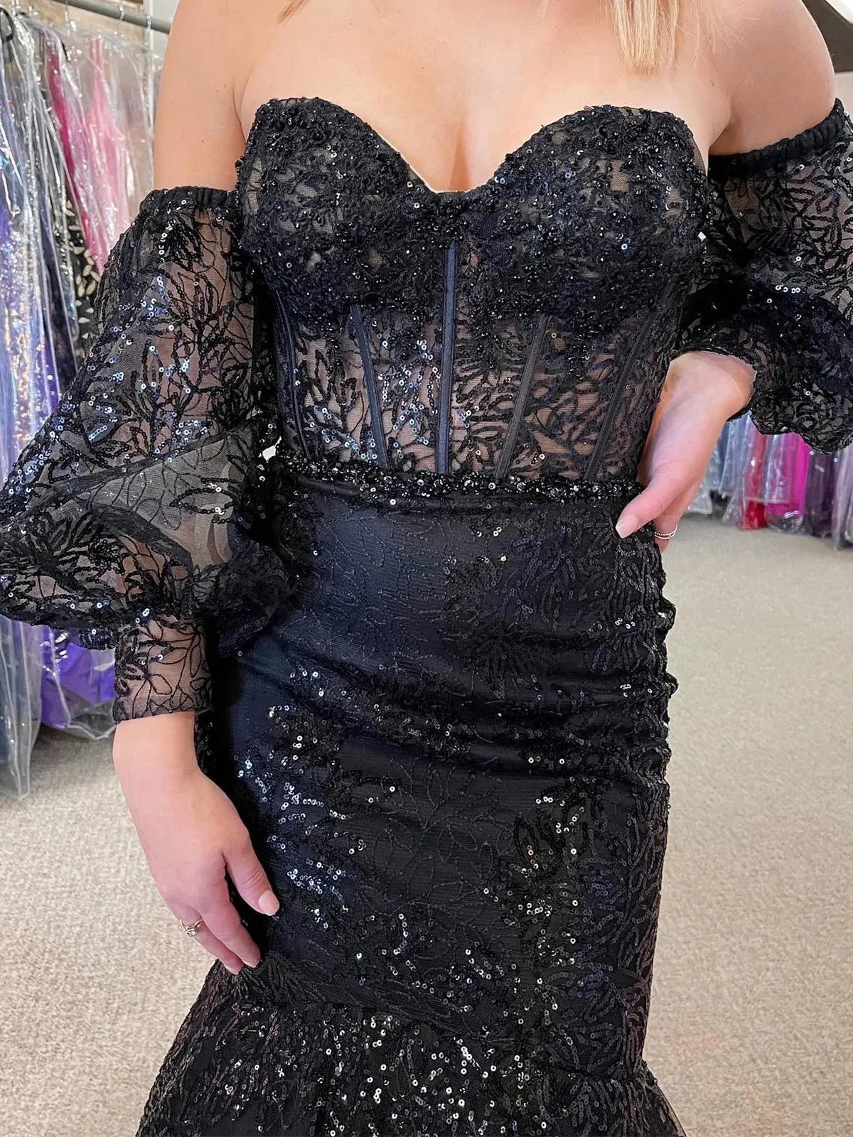 Black Light Blue Lace Mermaid Prom Dresses, Black Light Blue Lace Mermaid Formal Evening Dresses