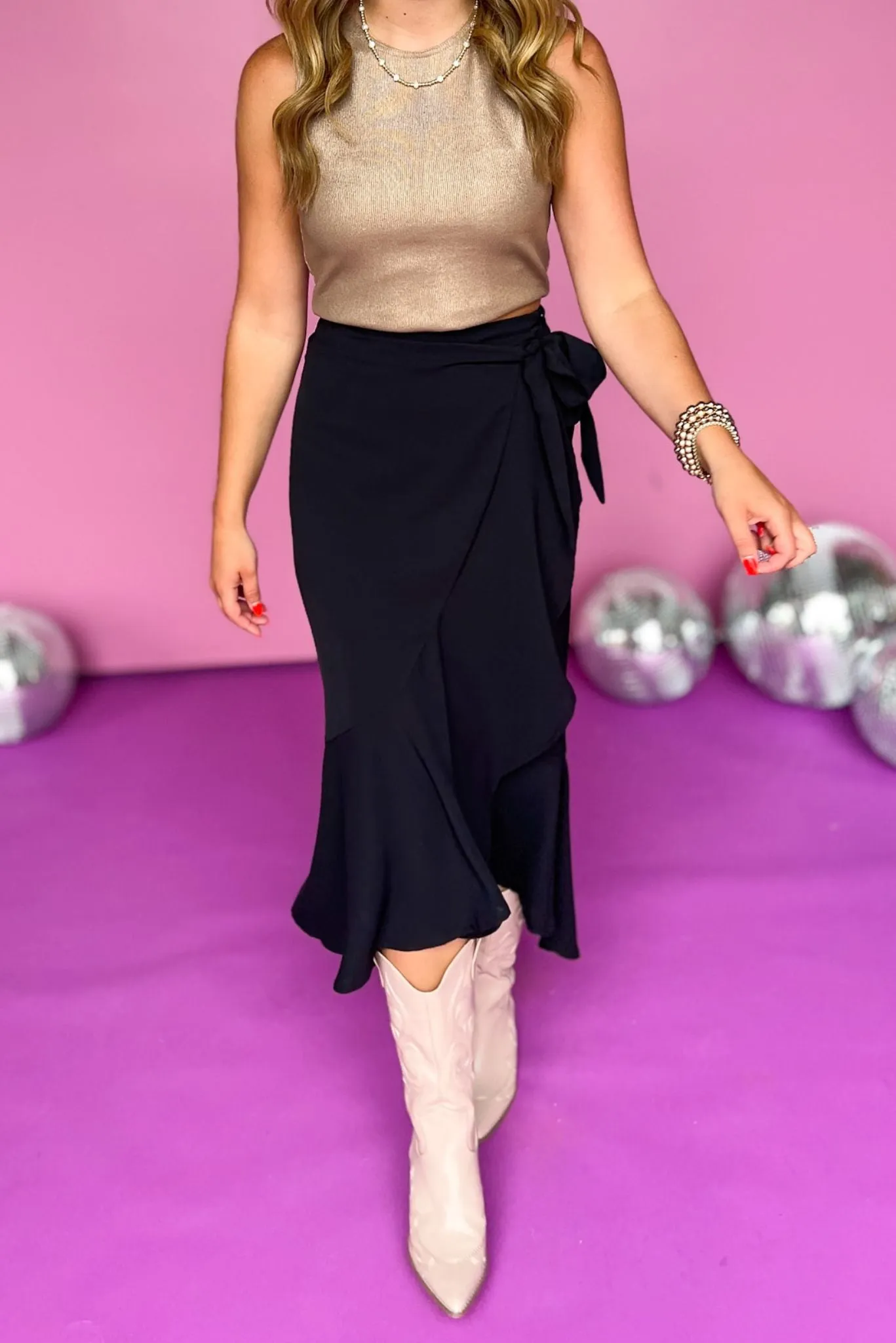Black Ruffle Wrap Midi Skirt *FINAL SALE*