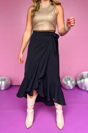 Black Ruffle Wrap Midi Skirt *FINAL SALE*