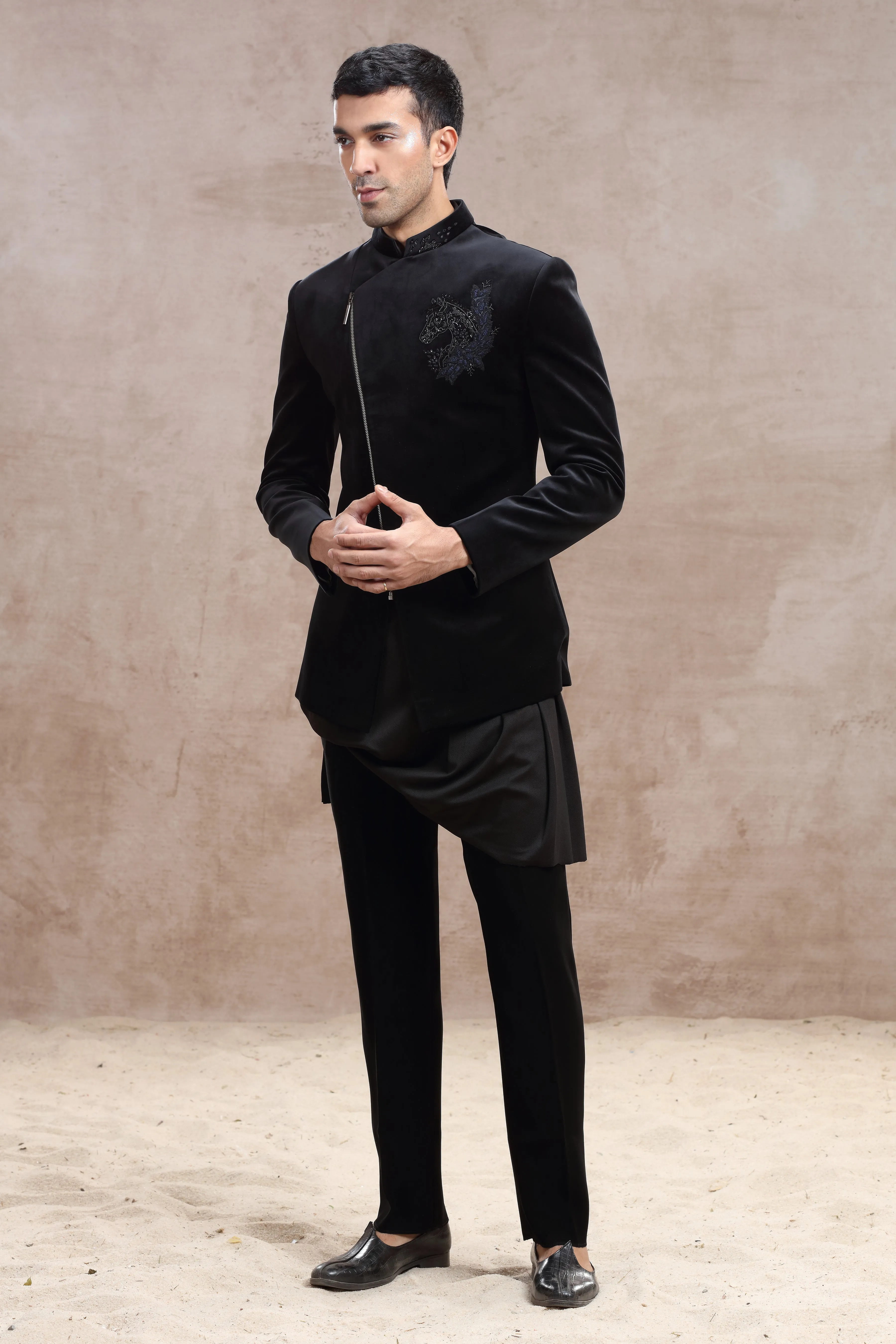 Black Velvet Indo Western with Elegant Bead Work