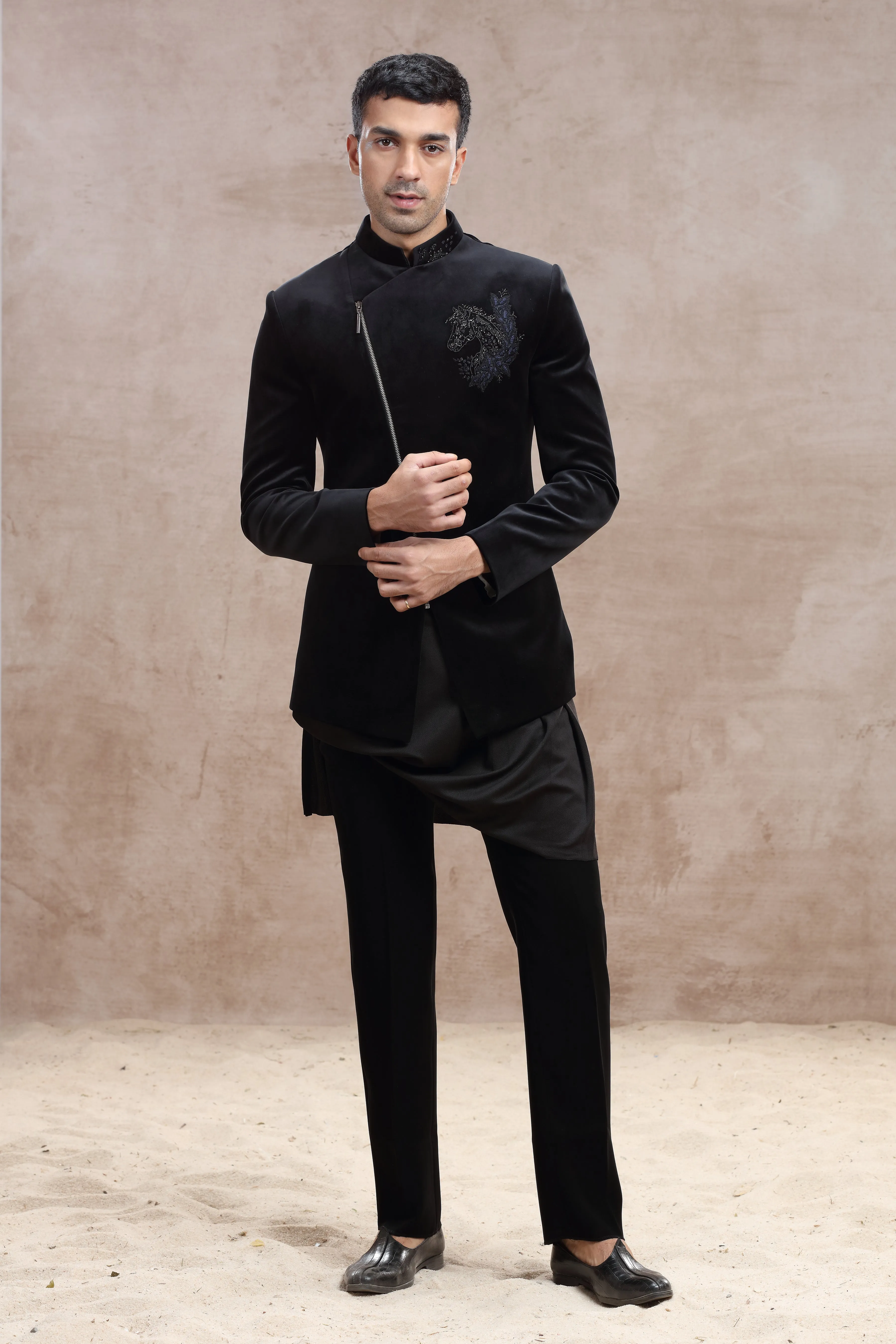 Black Velvet Indo Western with Elegant Bead Work