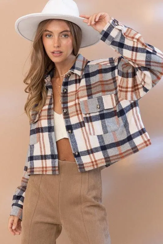 BLUE B Plaid Crop Shirt Jacket