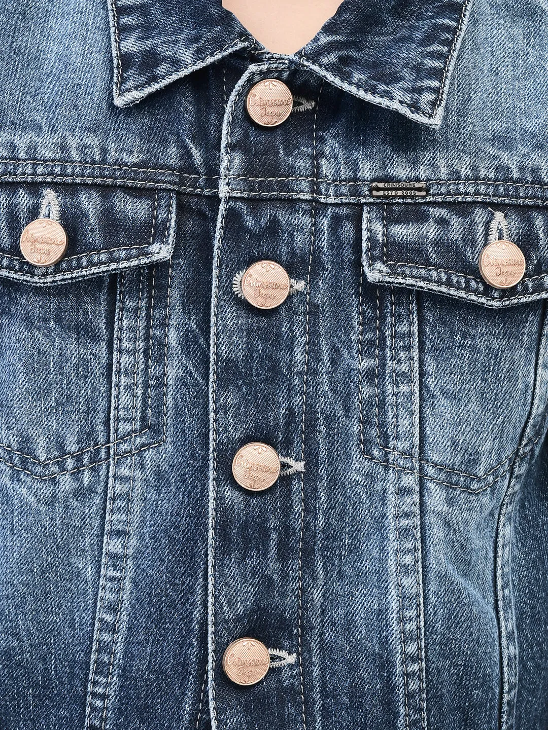 Blue Crop Length Denim Jacket