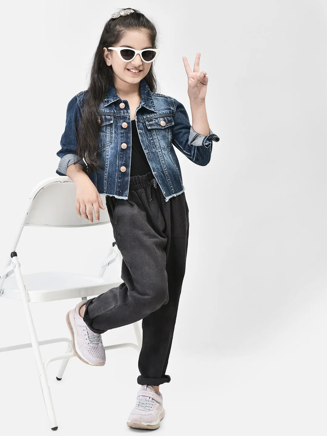 Blue Crop Length Denim Jacket
