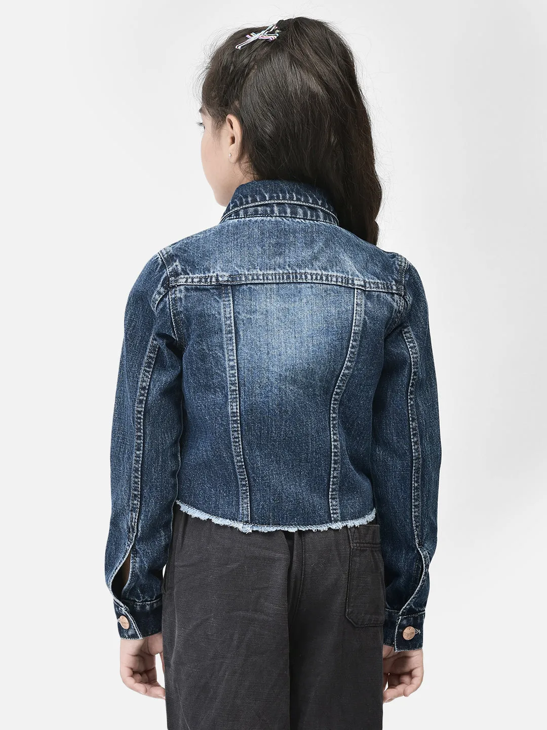 Blue Crop Length Denim Jacket