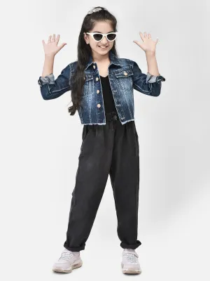 Blue Crop Length Denim Jacket