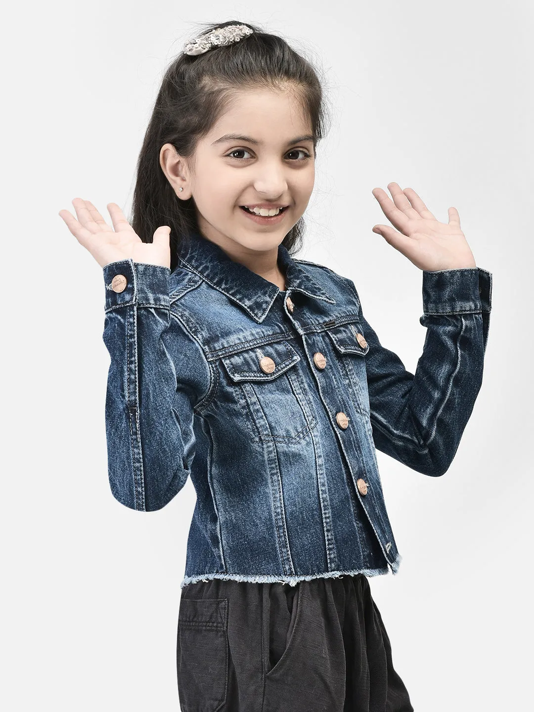 Blue Crop Length Denim Jacket