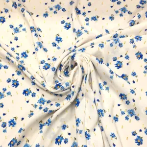 Blue Flower Gold Lurex Viscose Challis Fabric