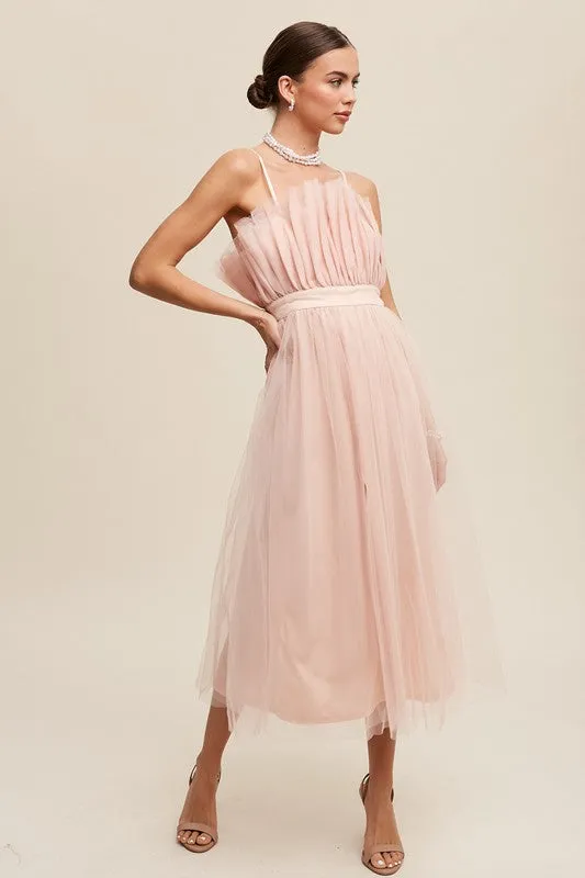 Blush Paper Bag Frill Tulle Maxi Dress