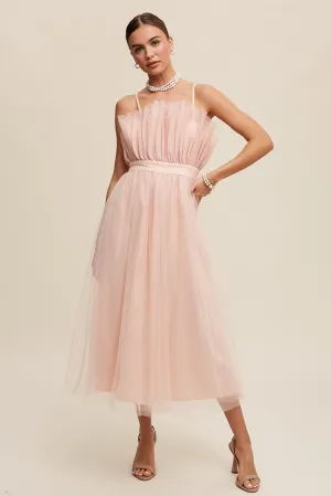 Blush Paper Bag Frill Tulle Maxi Dress