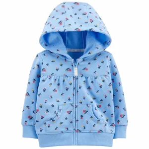 Carter's Infant Girls Floral Zip-Up Fleece Hoodie Blue 1J090110