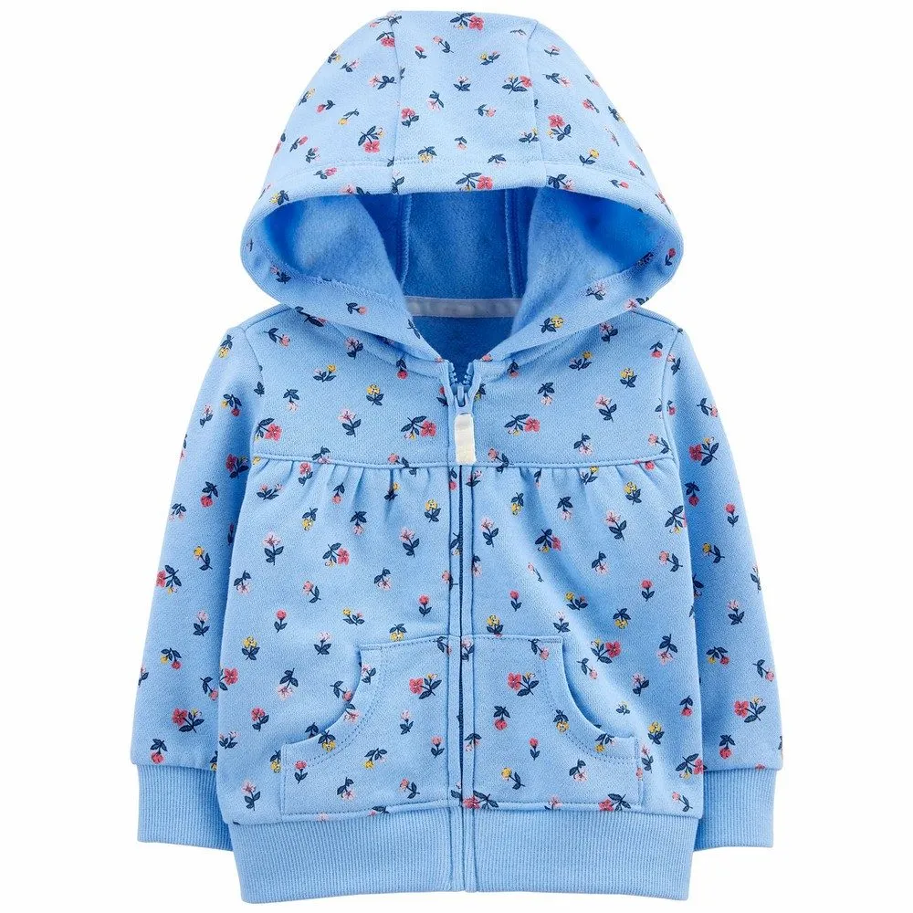 Carter's Infant Girls Floral Zip-Up Fleece Hoodie Blue 1J090110