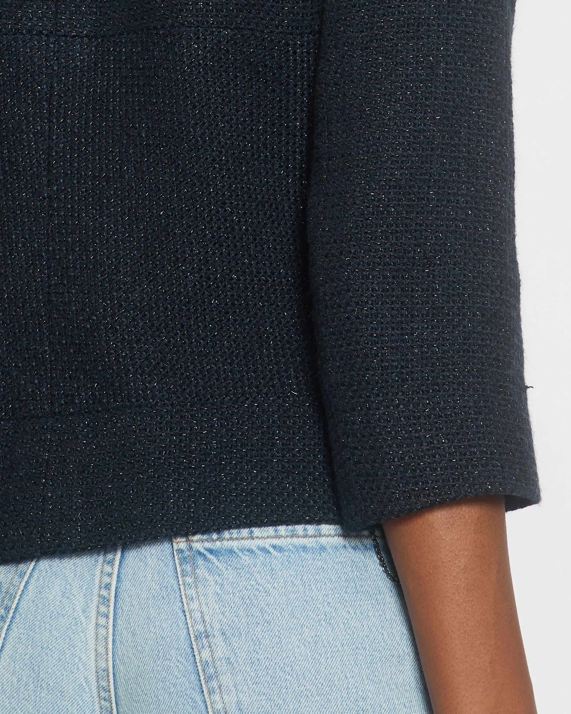 Chanel 01/p Navy Tweed Single Breasted Jacket Size Fr 42 (uk 14)