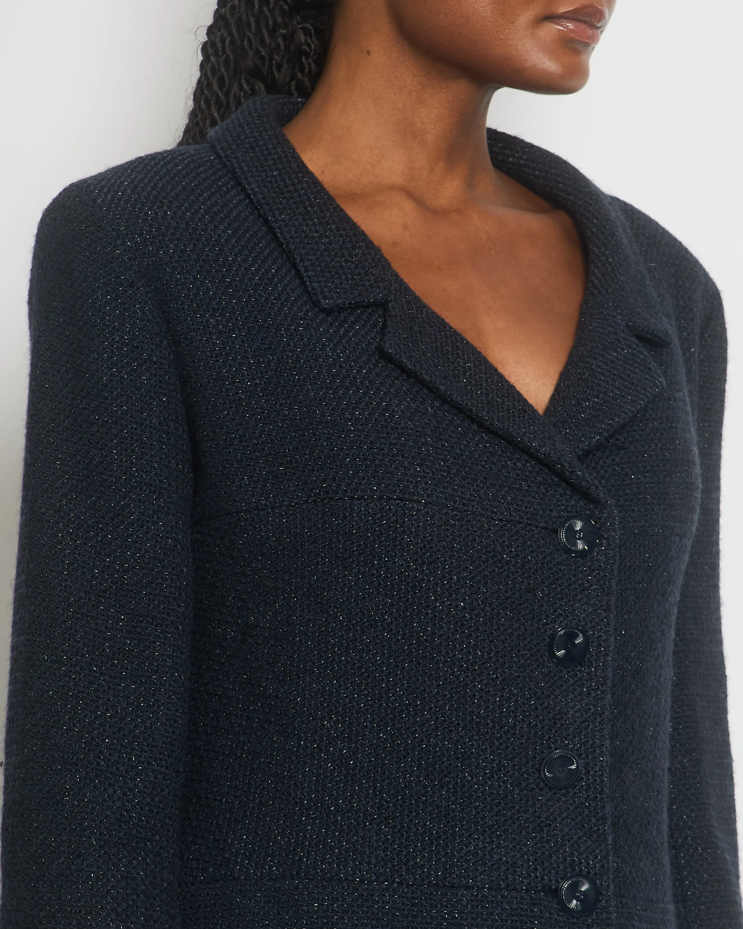 Chanel 01/p Navy Tweed Single Breasted Jacket Size Fr 42 (uk 14)