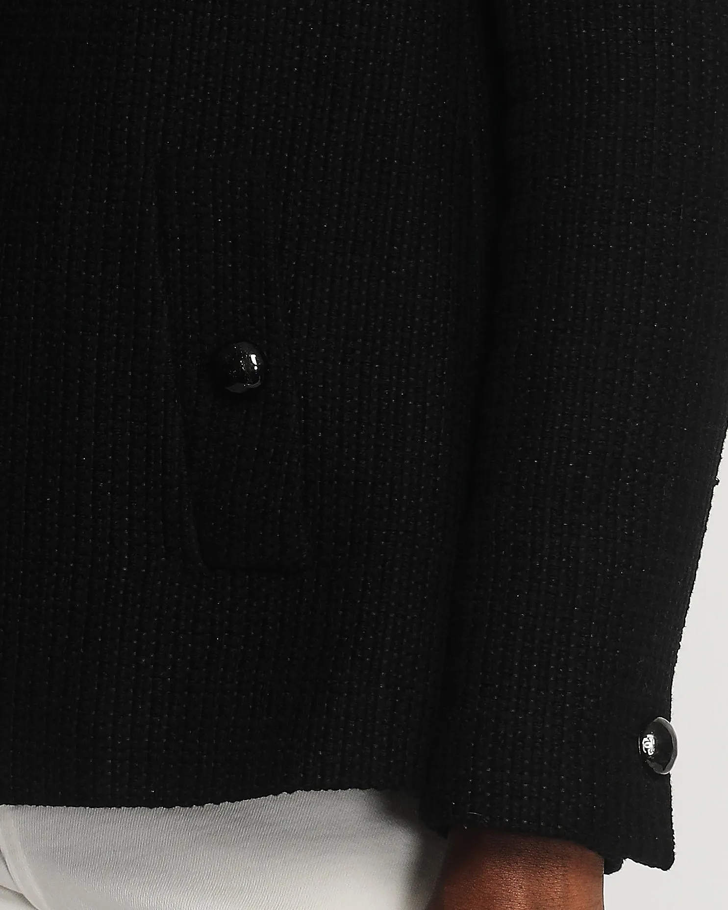 Chanel Black Tweed Long Sleeve Jacket With Button Detail Size Fr 44 (uk 16)