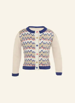Children's Cardigan - Cream Zig Zag