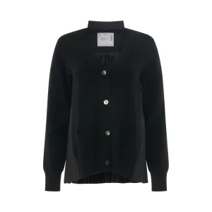 Classic Shirt Panel Wool Cardigan in Black