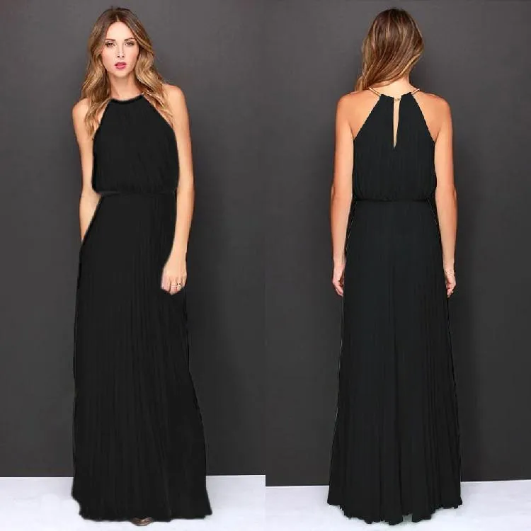 Clearance Formal Bear Shoulder Pleated Long Chiffon Maxi Party Prom Dress