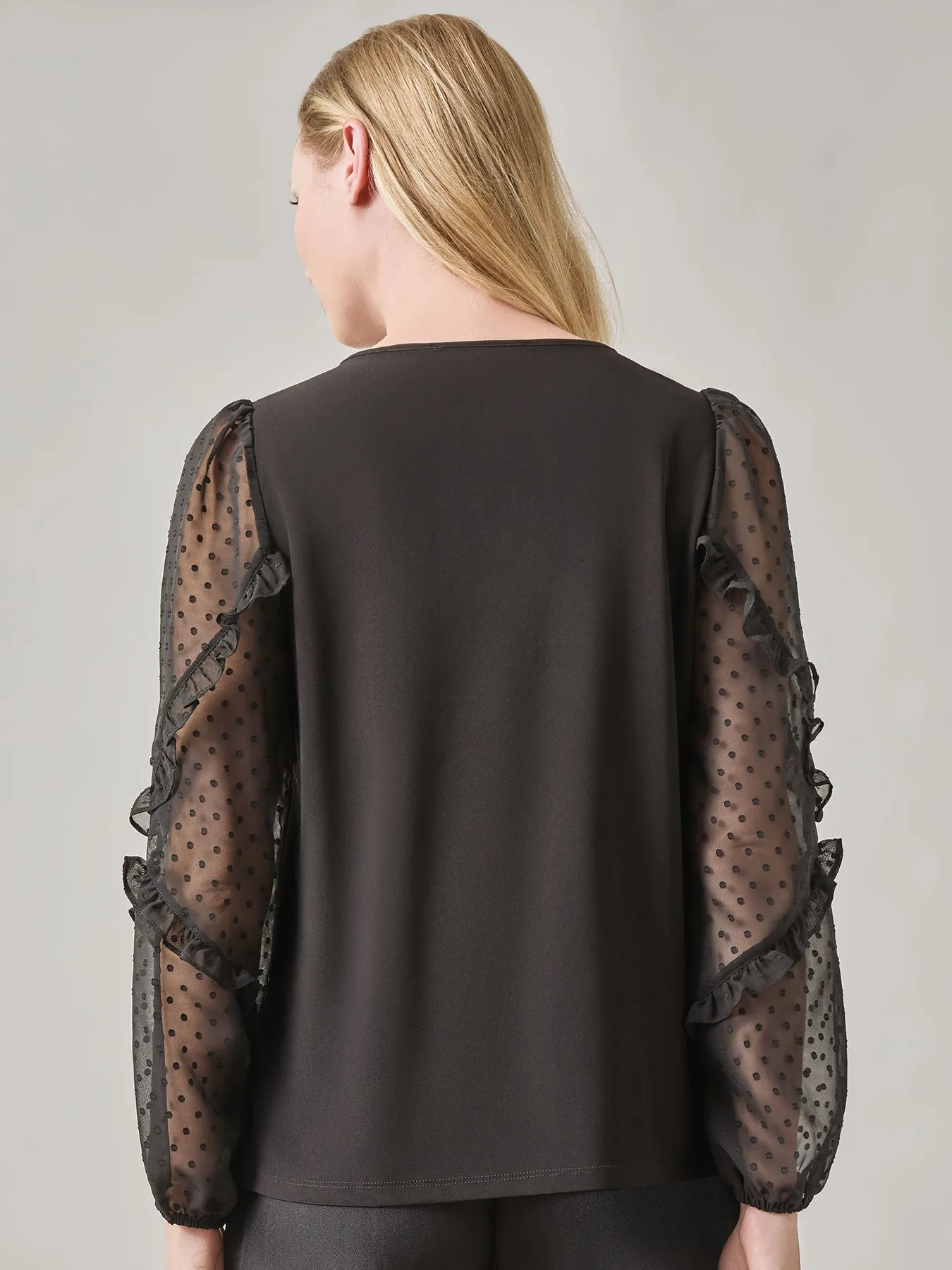 Clip Dot Sleeve Shirred Neck Blouse