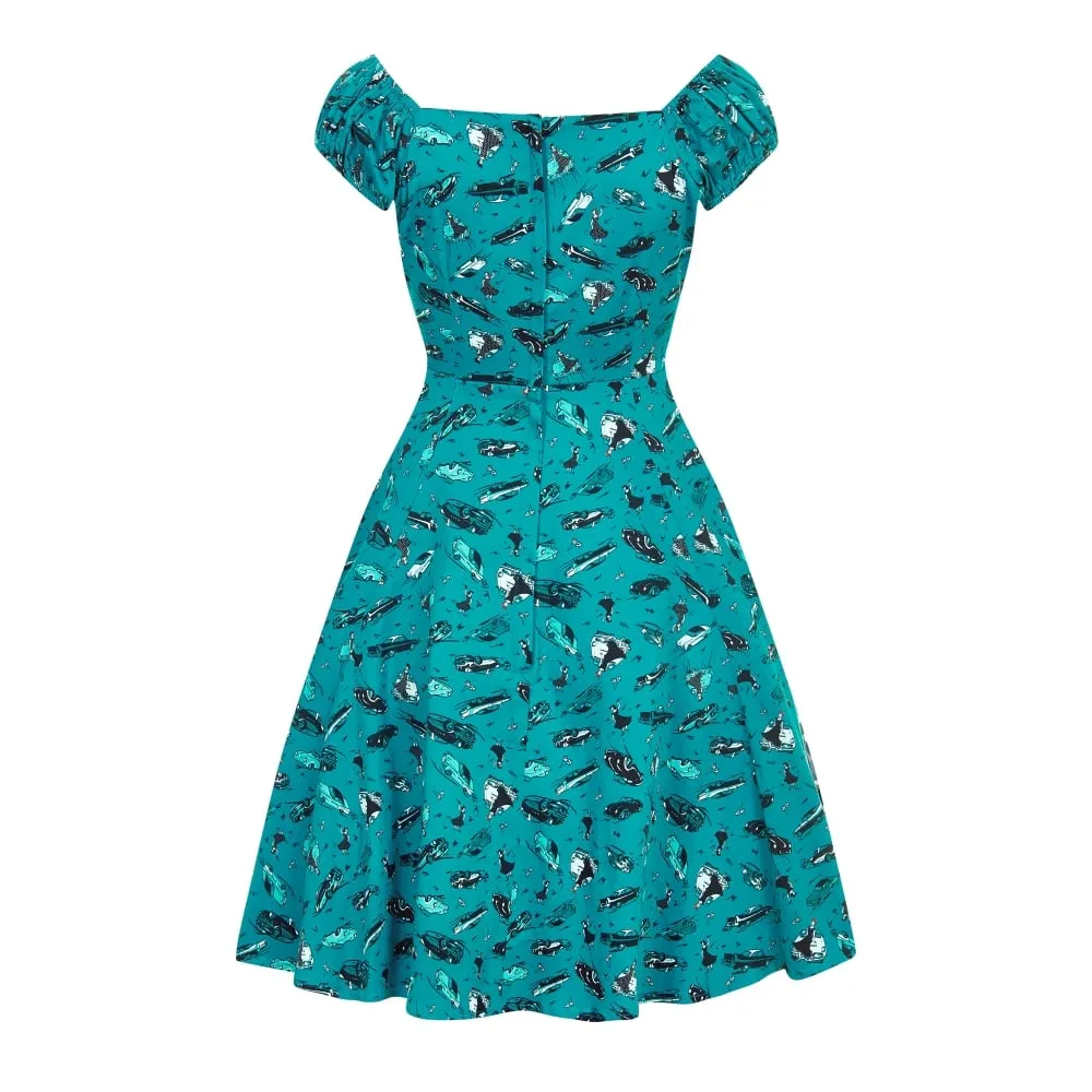 Collectif Vintage Women's Flared Mini Dolores 50s Car Print Doll Dress