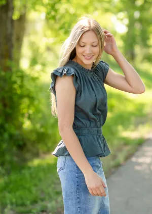 Cotton Ruffle Jade Blouse - FINAL SALE