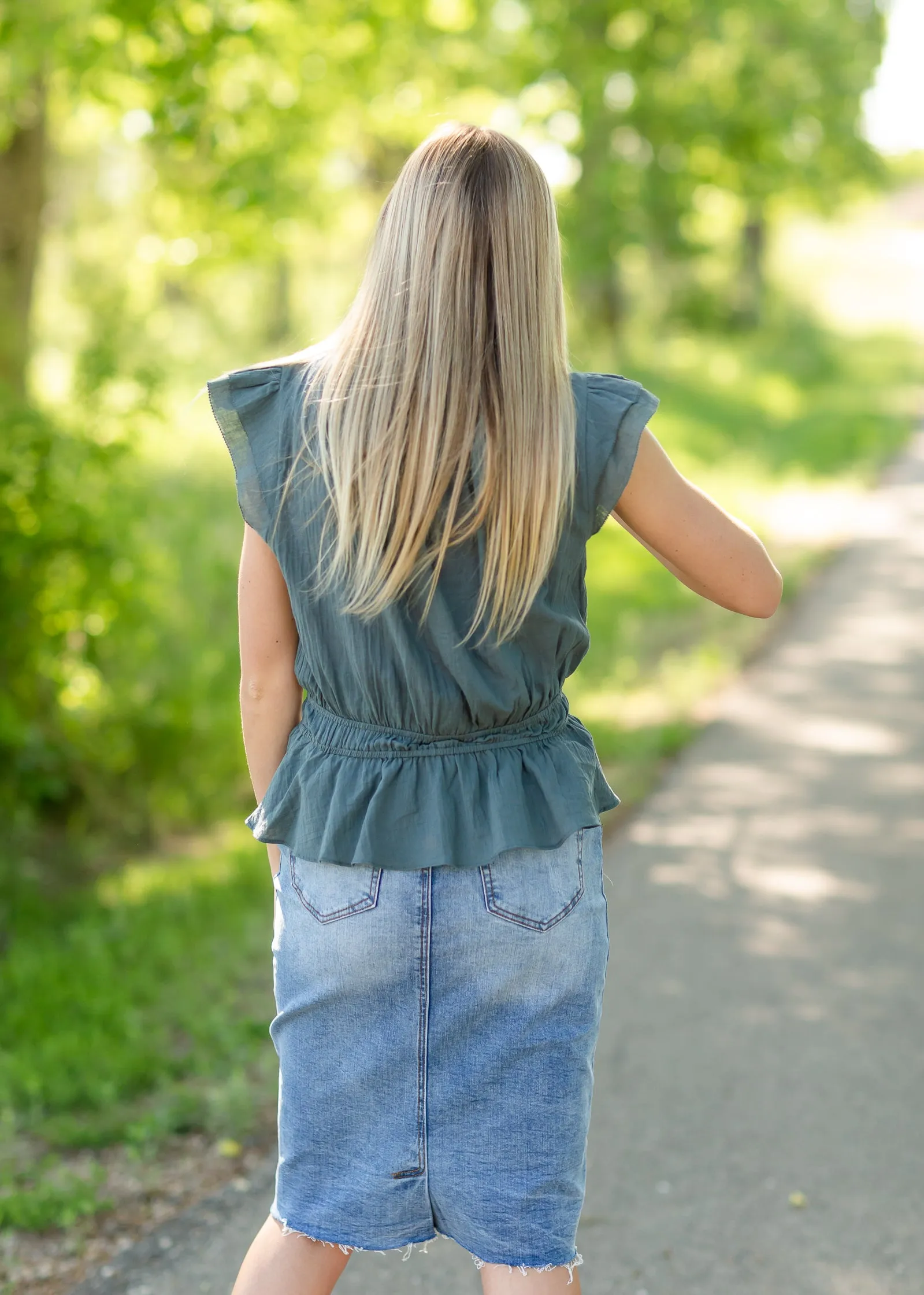 Cotton Ruffle Jade Blouse - FINAL SALE