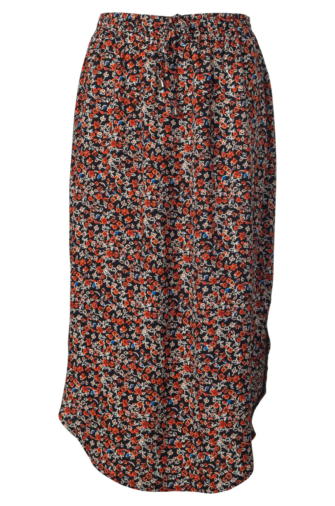 Curved hemline Skirt | Spice Black Mini Floral | 3362A1